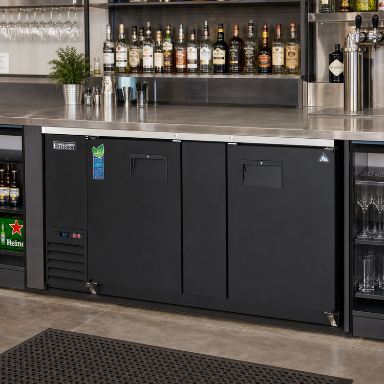 Product image #2 for Everest Refrigeration EBB69 Two-Section Back Bar Refrigerator, 68-Inch, 24 Cu. Ft., Self-Contained Side-Mounted, Solid Locking Doors