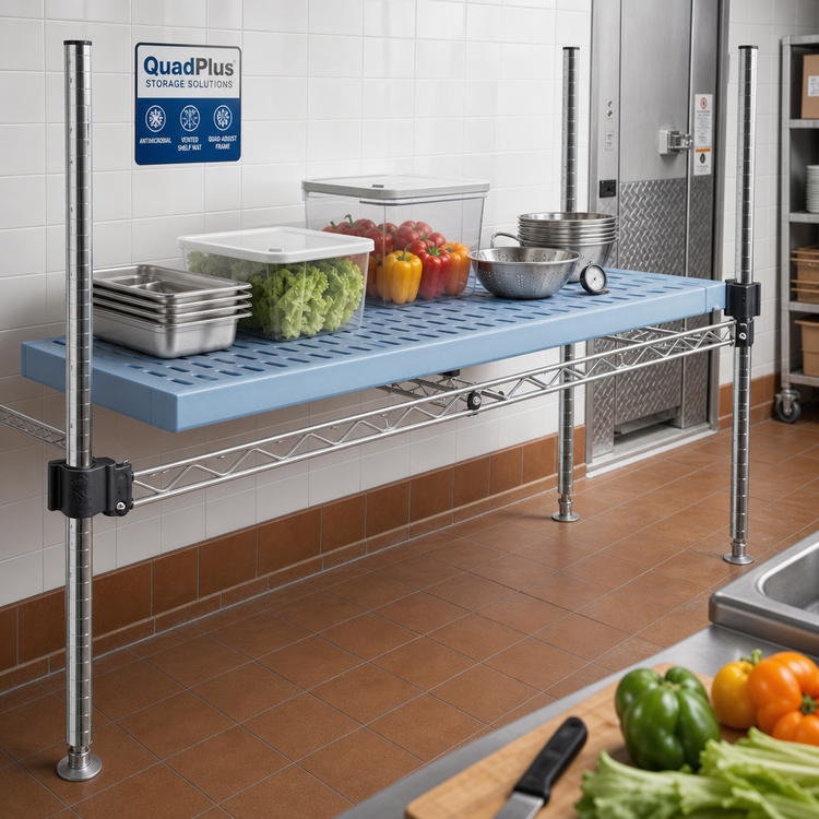 Product image #2 for QuadPlus 60-Inch x 21-Inch Vented Polymer Shelf Mat with Antimicrobial Protection and Wire Quad-Adjust Frame
