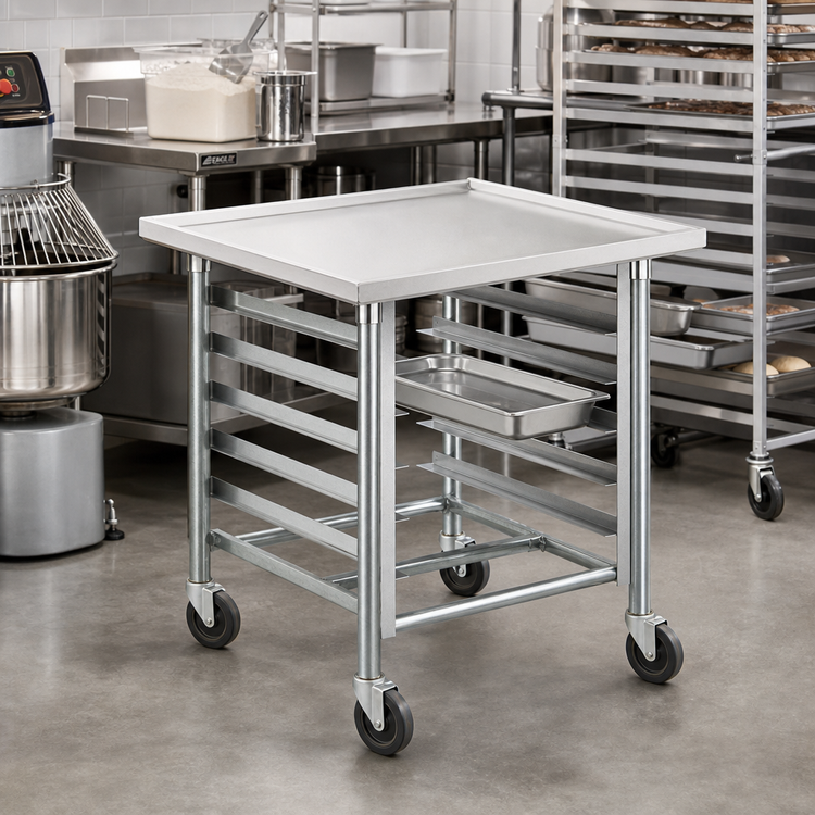 Product image #2 for Eagle Group Uni-Lok Mobile Mixer Stand with Pan Rack, 36 x 30 Inches, Stainless Steel Top, Galvanized Base, 400 lb Capacity