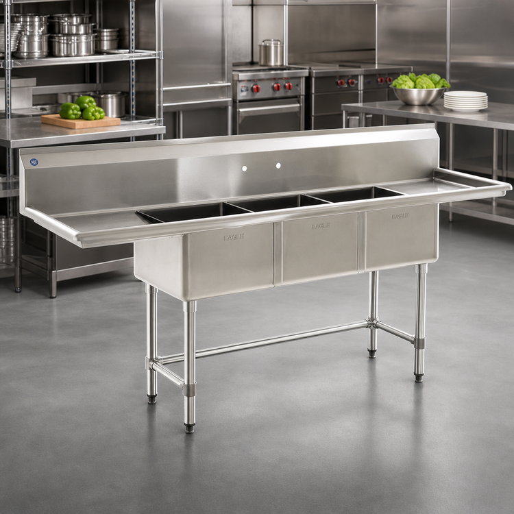 Product image #2 for Eagle Group BlendPort® BPFC Series Three-Compartment Stainless Steel Sink with 15" x 15" Bowls