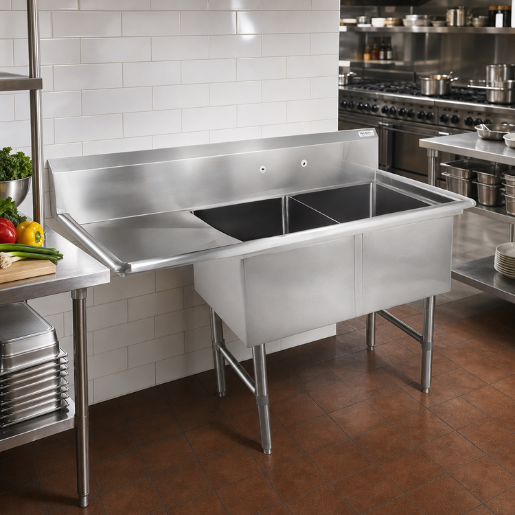 Product image #2 for John Boos B-Series 2-Compartment Stainless Steel Compartment Sink with 24-Inch Left Drainboard