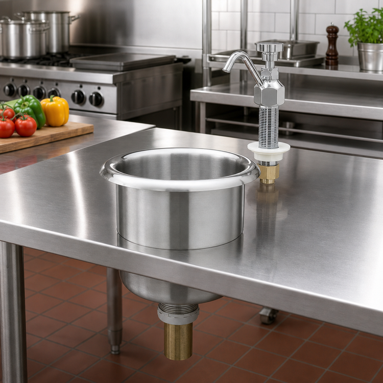 Product image #2 for T&S Brass Drop-In Dipperwell Faucet and Bowl Assembly with Stainless Steel Bowl and Drain