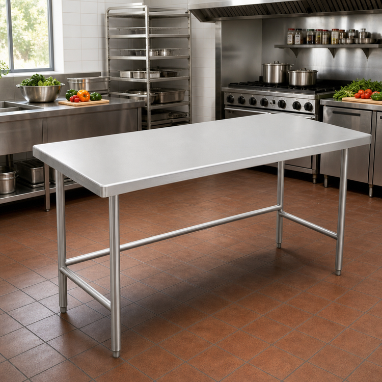 Product image #2 for Advance Tabco 72" x 30" 14 Gauge 304 Stainless Steel Work Table with Open Base and Non-Drip Edge