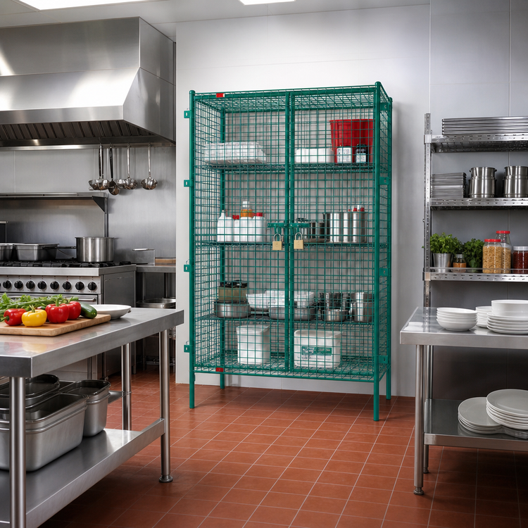 Product image #2 for EagleGard Stationary Open Wire Security Cage with Dual Padlock Doors, 33-1/4 x 27-1/4 x 67 Inches, EAGLEgard Hybrid Epoxy Finish