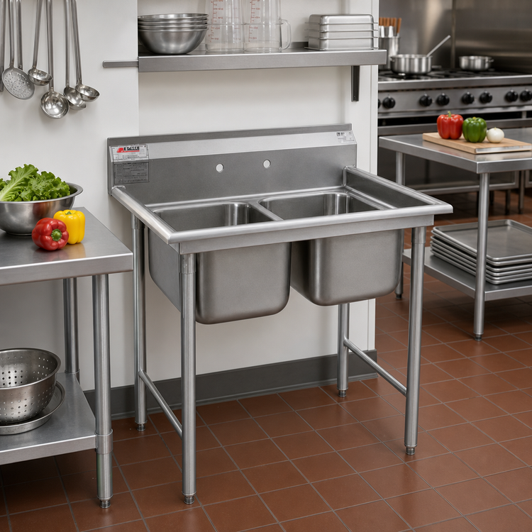 Product image #2 for Eagle Group 412 Series 2-Compartment Commercial Sink with 16 x 20 x 10.5 Inch Bowls, 41 Inch Wide