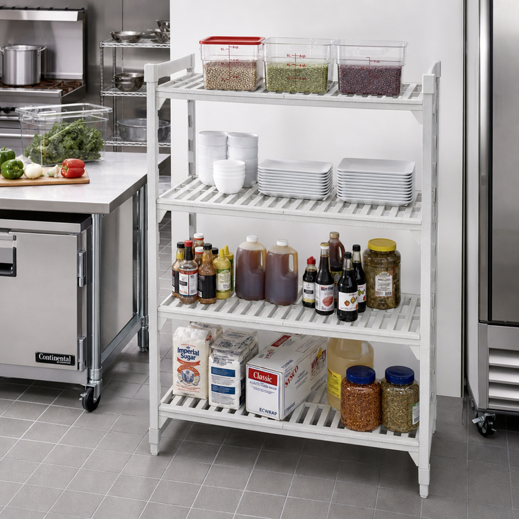 Product image #3 for Cambro Camshelving Premium 4-Tier Vented Stationary Polymer Shelving Starter Unit, 18 in. D x 48 in. L x 64 in. H