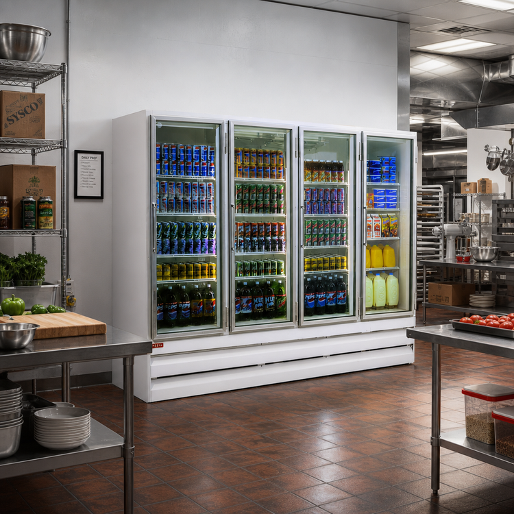 Product image #2 for Howard-McCray 4-Section Bottom-Mount Self-Contained Glass Door Reach-In Freezer Merchandiser, 88 Cu. Ft., White
