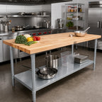 Thumbnail image #2 for John Boos JNS13A 108-Inch Northern Hard Rock Maple Wood Top Work Table with Galvanized Base and Adjustable Undershelf