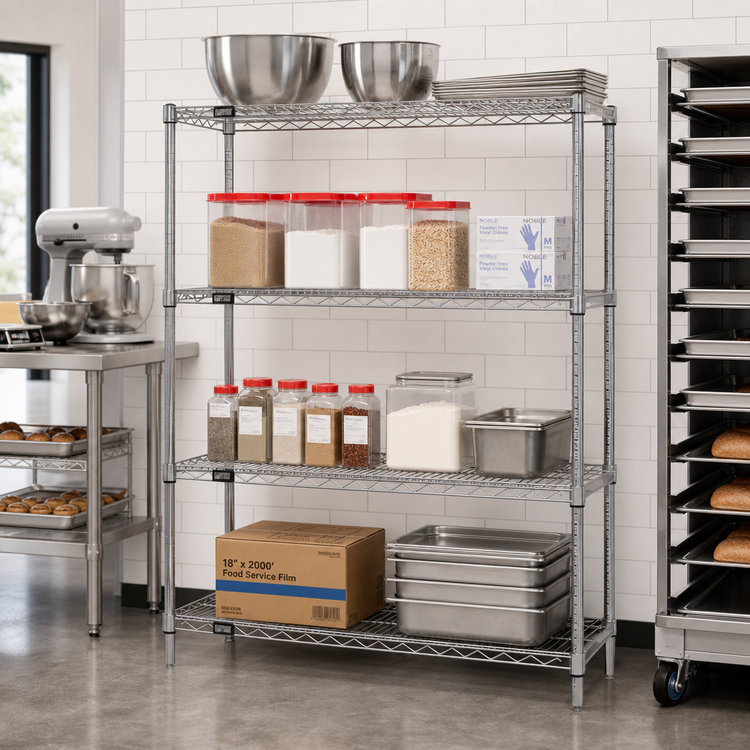 Product image #2 for Quantum 48"W x 21"D x 54"H 4-Shelf Wire Shelving Starter Kit, 304 Stainless Steel