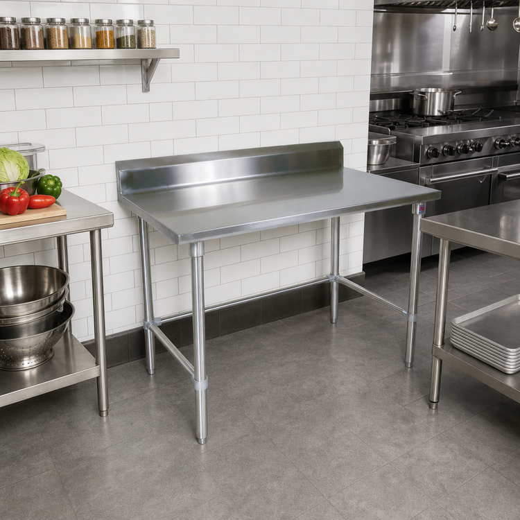 Product image #2 for Stallion 48 Inch x 24 Inch 16-Gauge 300 Series Stainless Steel Work Table with 5 Inch Backsplash