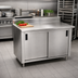 Thumbnail image #2 for Advance Tabco Enclosed Stainless Steel Work Table with Sliding Door Cabinet Base, 72 x 30 Inch, 5 Inch Backsplash