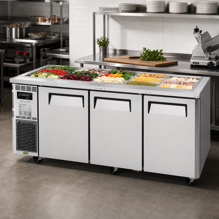 Product image #3 for Turbo Air J Series 72-Inch Refrigerated Buffet Display Table with 3 Solid Doors, 15-Pan Capacity