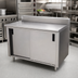 Thumbnail image #2 for Enclosed Stainless Steel Work Table with Cabinet Base and Sliding Doors, 120 x 30 Inches, 14-Gauge 304 Top, 5-Inch Backsplash