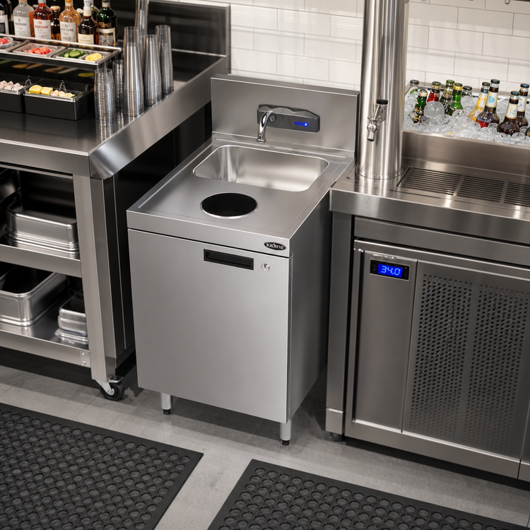 Product image #2 for Krowne Royal Series Underbar Waste Sink Unit with Cabinet Base, 18 Inch W x 24 Inch D, 14 x 10 x 10 Sink, Electronic Faucet