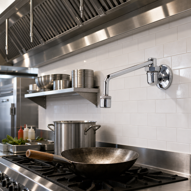 Product image #2 for T&S Brass Wall-Mount Chinese Range Faucet with 9-Inch Swivel Nozzle and 2.2 GPM Aerator
