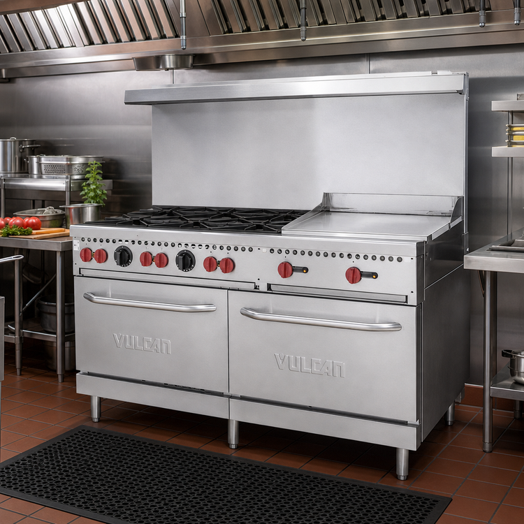 Product image #2 for Vulcan SX Series 60-Inch Commercial LP Gas Range with 6 Open Burners, 24-Inch Griddle, and 2 Standard Ovens