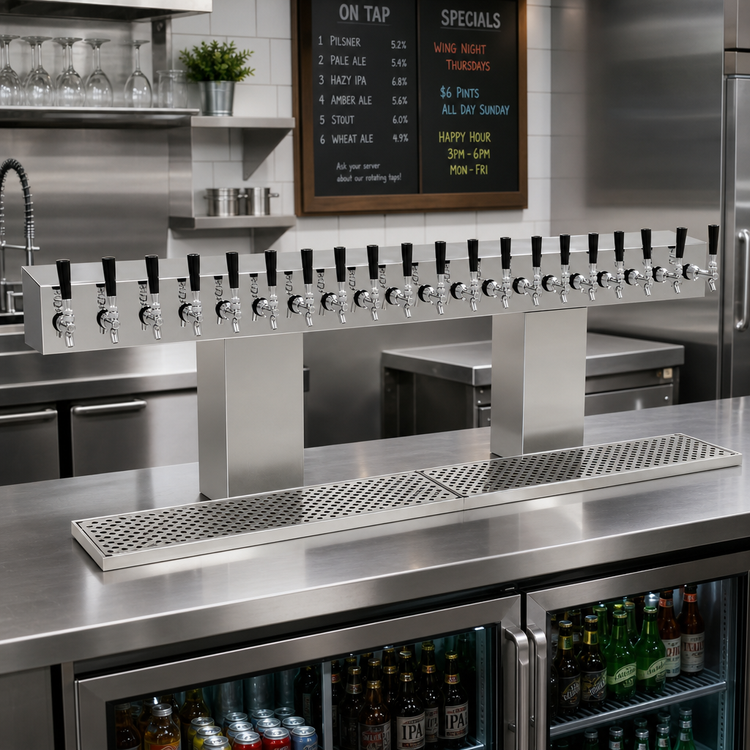 Product image #2 for Glastender BRT-18-MFR 18-Faucet Countertop Bridge Draft Dispensing Tower, Glycol-Cooled, Mirror Finish