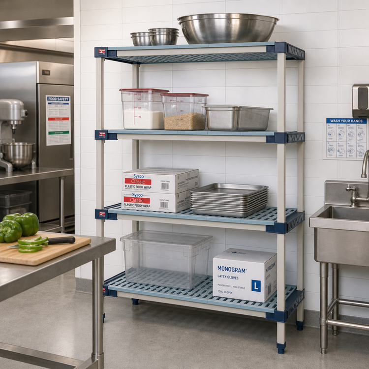Product image #2 for MetroMax 4 Blue Open Grid Polymer Add-On Shelving Unit with 4 Shelves, 30 x 18 x 74 Inches