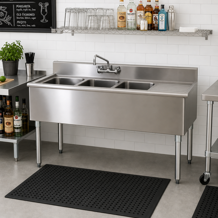 Product image #2 for Eagle Group 1800 Series 3-Compartment Underbar Sink with Right Drainboard, 48 x 20 x 33-1/2 Inches, 304 Stainless Steel