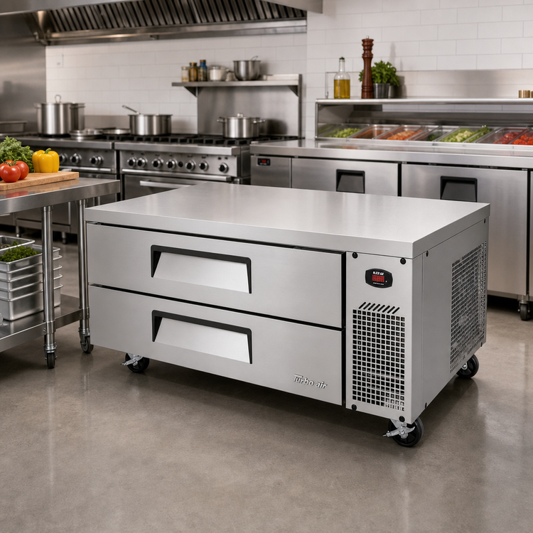 Product image #2 for Turbo Air Super Deluxe 52-1/4-Inch Wide 2-Drawer Chef Base Refrigerator, Self-Contained Side-Mounted Refrigeration, Stainless Steel, 9.1 Cu. Ft.