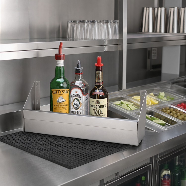 Product image #2 for Advance Tabco Special Value Underbar Basics 30-Inch Single-Tier Stainless Steel Speed Rail, 7-8 Bottle Capacity