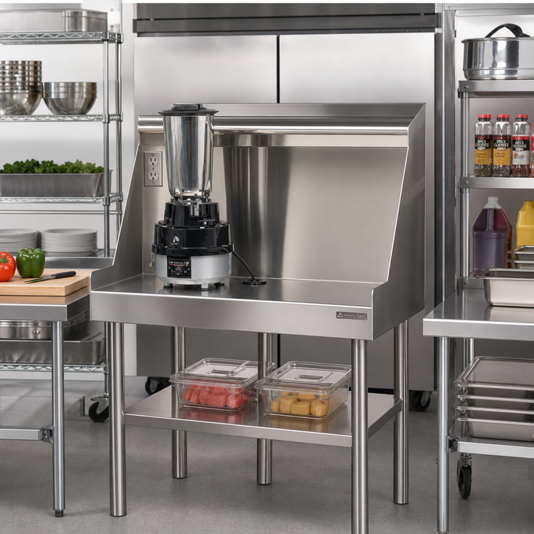 Product image #2 for Advance Tabco Prestige Signature Series 24-Inch x 10-Inch Stainless Steel Blender Shelf with 15A-120V Duplex Outlet