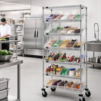 Thumbnail image #2 for Quantum MWRS-7-104CL Mobile Wire Shelving Bin System with 30 Clear Bins, 7 Shelves, Chrome Finish