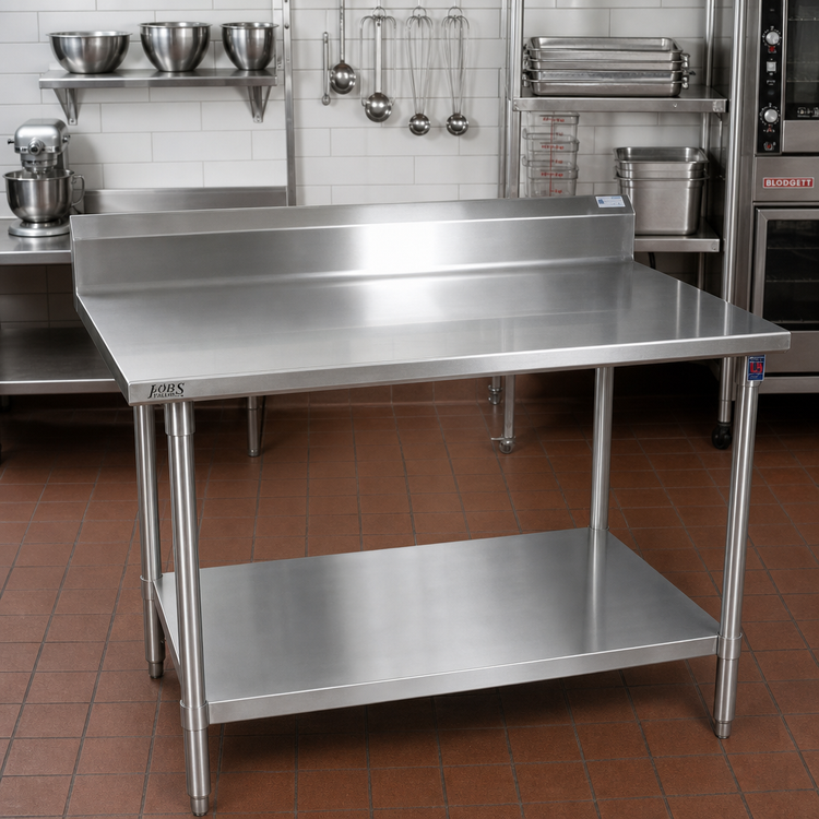 Product image #2 for John Boos Stallion 84-Inch x 24-Inch Stainless Steel Top Work Table with 5-Inch Backsplash and Safety Edge