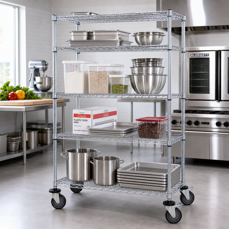 Product image #2 for Quantum Mobile Wire Shelving Cart with 4 Shelves, 48 x 24 x 69 Inches, Chrome Plated
