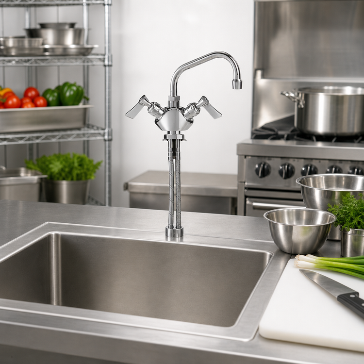 Product image #2 for Fisher Stainless Steel Single-Hole Deck-Mount Dual-Control Faucet with 12-Inch Swing Spout and Lever Handles