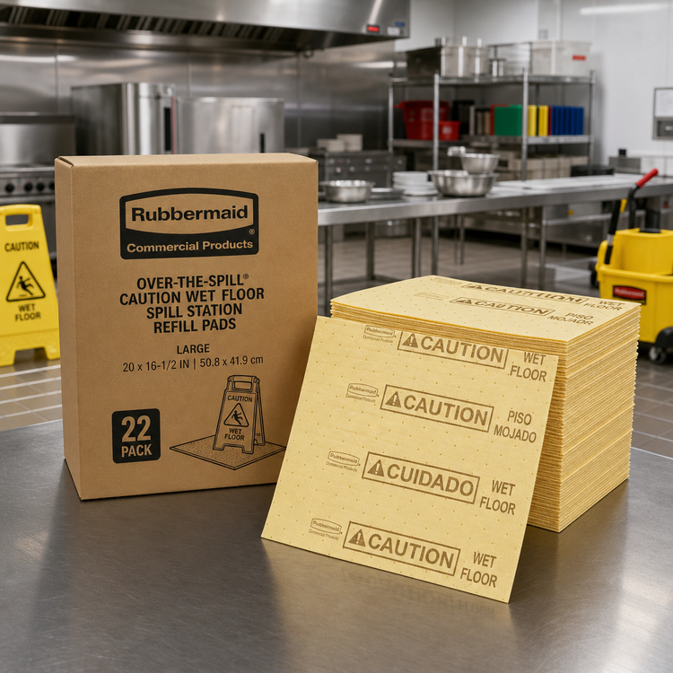 Product image #2 for Rubbermaid Commercial Over-The-Spill Caution Wet Floor Spill Station Refill Pads, Large 20 x 16-1/2 Inches, 22-Pack