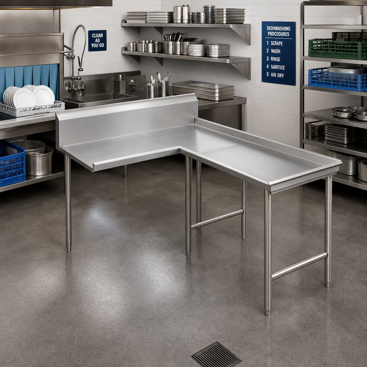 Product image #2 for Advance Tabco Island-Clean L-Shaped Right-Attach Dish Table, 83 Inch, 16 Gauge 304 Stainless Steel
