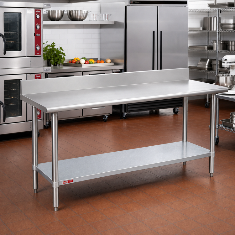 Product image #2 for Duke 316 Series Deluxe Stainless Steel Work Table with 5" Riser, 30" x 144", Galvanized Undershelf