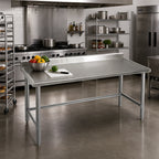 Thumbnail image #2 for Eagle Group Spec-Master T24108GTEM-BS Stainless Steel Work Table, 108 x 24 in, 4-1/2 in Backsplash, Box Marine Edge, Open Galvanized Base