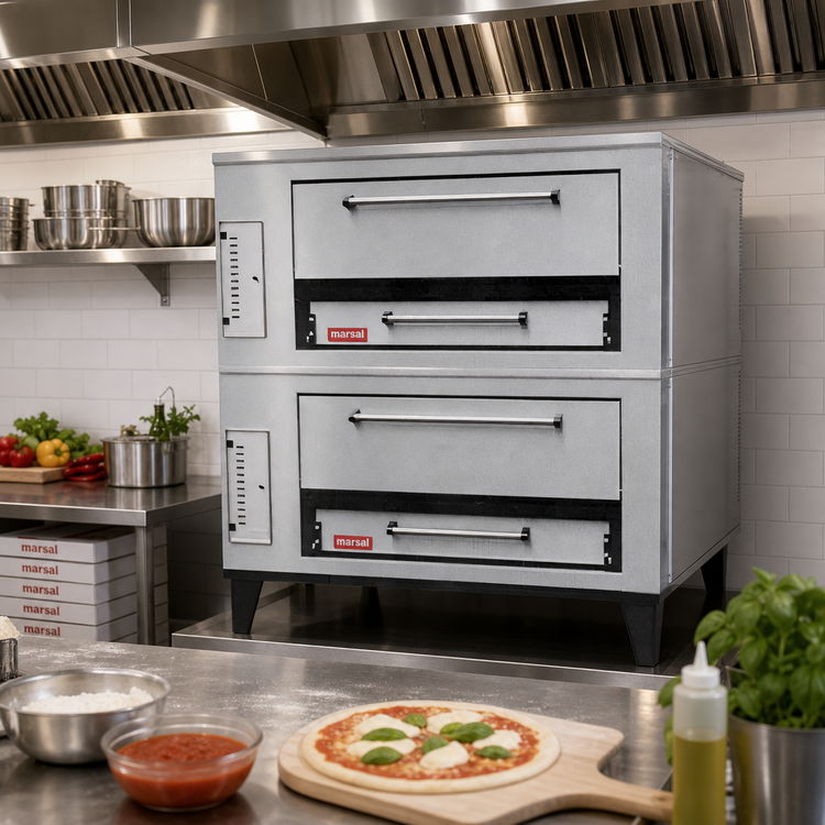 Product image #2 for Marsal SD-1048 Stacked Double Deck Gas Pizza Oven with Brick Decks