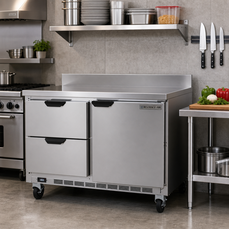 Product image #2 for Beverage-Air WTFD48AHC-2-FIP 48-Inch Two-Section Worktop Freezer with 2 Drawers and 1 Solid Door
