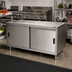 Thumbnail image #2 for BK Resources Enclosed Chef Table Cabinet Base with Sliding Doors, 60 x 24 Inches, 304 Stainless Steel Top