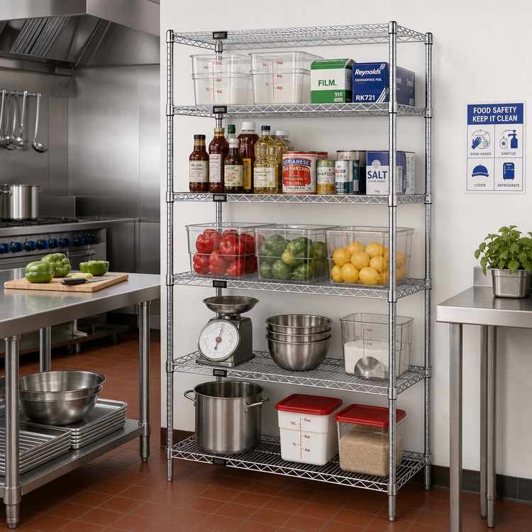 Product image #2 for Quantum Chrome Wire Shelving Starter Kit, 42W x 24D x 63H, 5-Shelf Stationary Unit