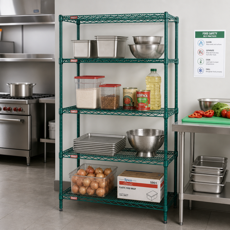 Product image #2 for Eagle Group Valu-Gard 4-Tier Wire Shelving Starter Unit, 30 x 21 x 74 Inches, Green Epoxy Finish