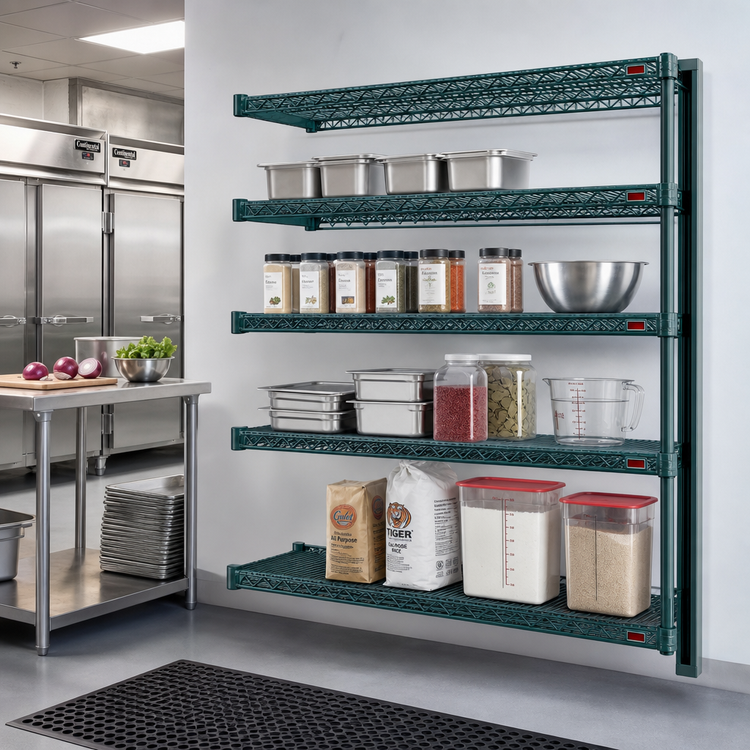 Product image #2 for Eagle Group Valu-Gard QuadTruss 4-Tier Add-On Wire Shelving Unit, 72W x 24D x 74H, Green Epoxy
