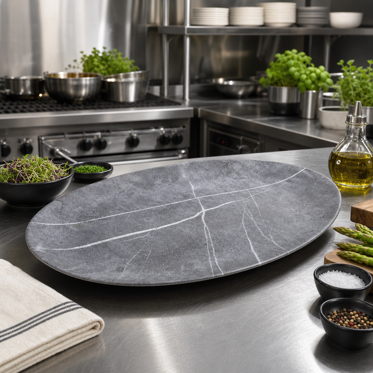 Product image #2 for Ridge 18-Inch Oblong Melamine Platter, Soapstone, Matte Finish