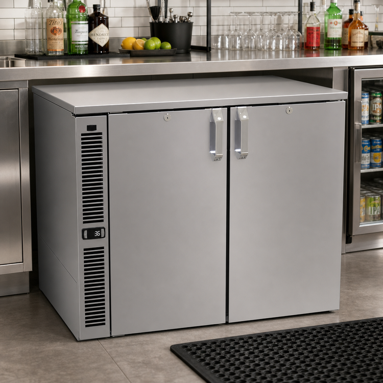 Product image #2 for Glastender C1SL36 One-Zone Side-Serviced Low-Profile Back Bar Cooler, 36 Inch, Two-Section, Solid Doors