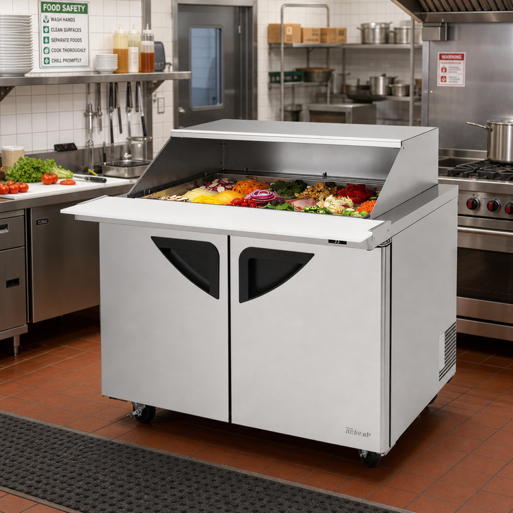 Product image #2 for Turbo Air Super Deluxe 48 1/4-Inch 2-Section Sandwich/Salad Mega Top Prep Table with Slide-Back Lid, 18-Pan