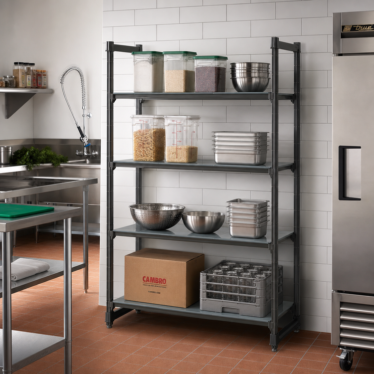 Product image #2 for Cambro Camshelving Basics Plus 4-Shelf Solid Stationary Starter Unit, 48W x 24D x 84H, Brushed Graphite