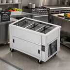 Thumbnail image #2 for Dinex DineXpress DXP5BCM 5-Well Full-Size Mobile Mechanically Cooled Cold Food Serving Counter, Stainless Steel, 74-Inch