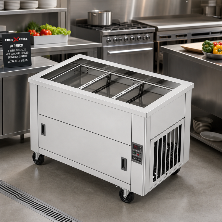 Product image #2 for DineXpress DXP5BCM 5-Well Full-Size Mechanically Cooled Serving Counter with Extra Deep Wells