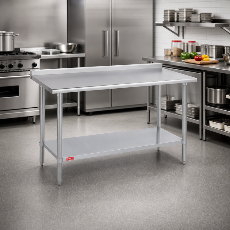 Product image #2 for Duke 30" x 30" Stainless Steel Work Table with 1-1/8" Straight Riser, Galvanized Undershelf and Posts