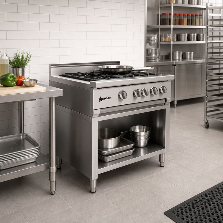 Product image #2 for Omcan Fully Welded Stainless Steel Open Front Cabinet Base for 24-Inch Gas Countertop Ranges