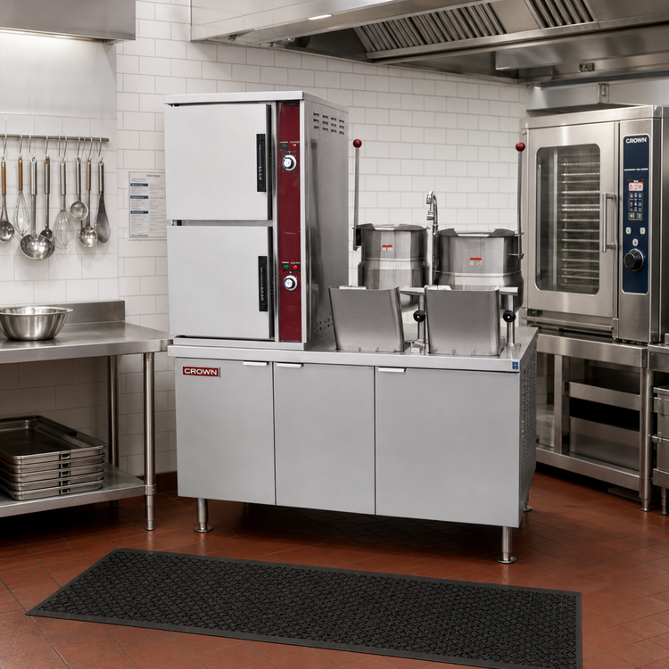 Product image #2 for Crown DCX-2-6-6 Two-Compartment Direct Steam Kettle Steamer with 60" Cabinet Base