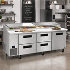 Thumbnail image #2 for Hoshizaki Steelheart PR93B-D4 93-Inch Three-Section Refrigerated Pizza Prep Table with 4 Drawers, 1 Door, and Cutting Board